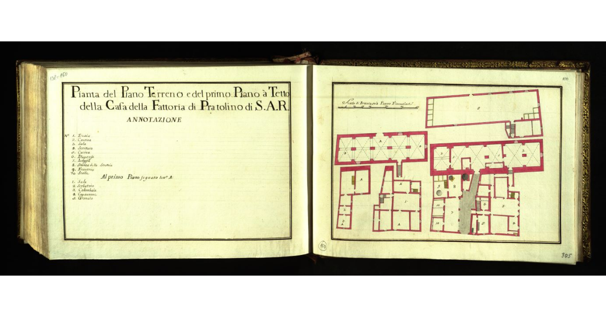 Pianta del piano terreno e del primo piano a tetto della casa della Fattoria di Pratolino di S.A.R