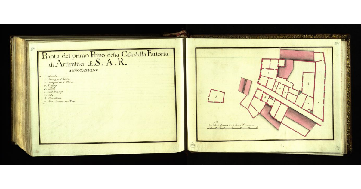 Pianta del primo piano della casa della Fattoria di Artimino di S.A.R