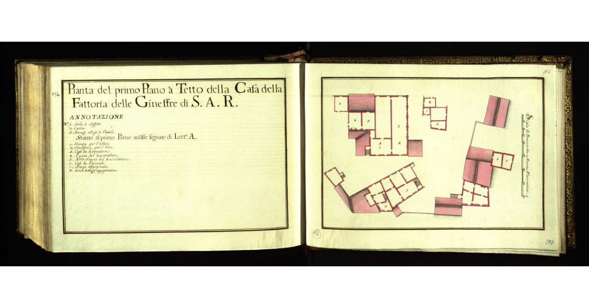 Pianta del primo piano a tetto della casa della Fattoria delle Ginestre di S.A.R
