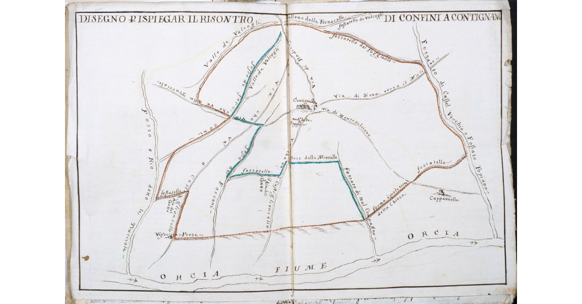 Disegno per ispiegar il risontro (riscontro) di confini a Contignano
