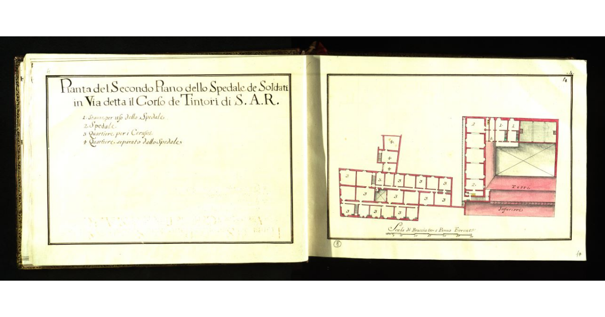 Pianta del secondo piano dello Spedale dei Soldati in Via detta il Corso de Tintori di S.SA.R