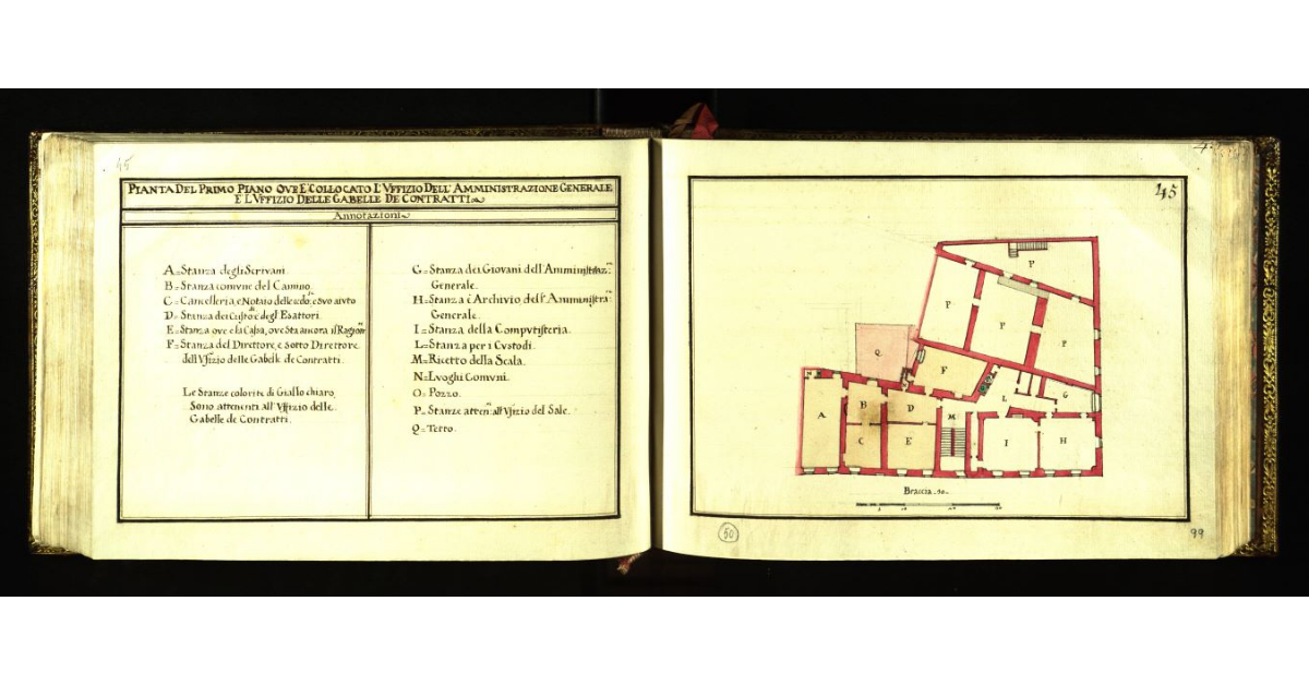 Pianta del primo piano dell'Ufficio del Sale e Uffizio della Carta Bollata ove è collocato l'Uffizio dell'Amministrazione Generale e l'Uffizio della Gabella de Contratti
