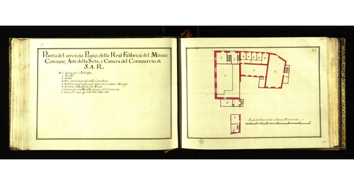 Pianta del secondo piano della Real Fabbrica del Monte Comune, Arte della Seta e Camera del Commercio di S.A.R