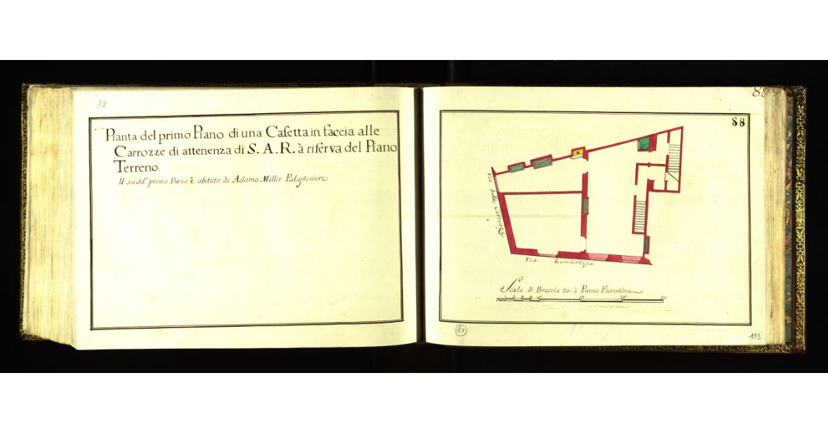 Pianta del primo piano di una Casetta in faccia alle Carrozze di attenenza di S..R. a riserva del piano terreno