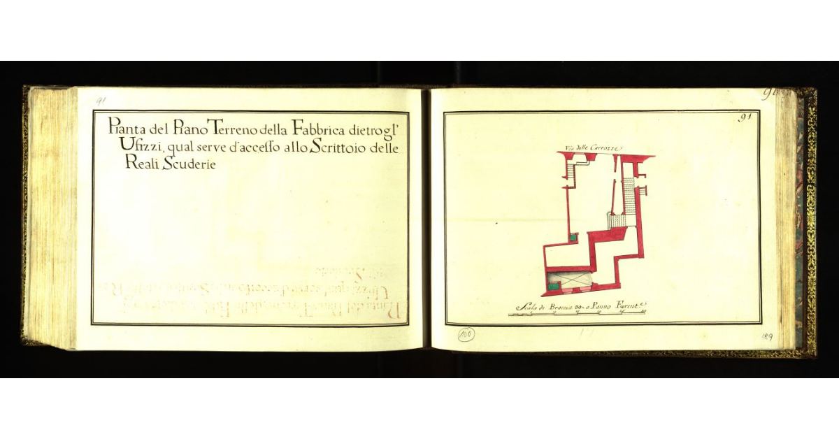 Pianta del piano terreno della Fabbrica dietro gli Uffizi, qual serve d’accesso allo Scrittoio delle Reali Scuderie