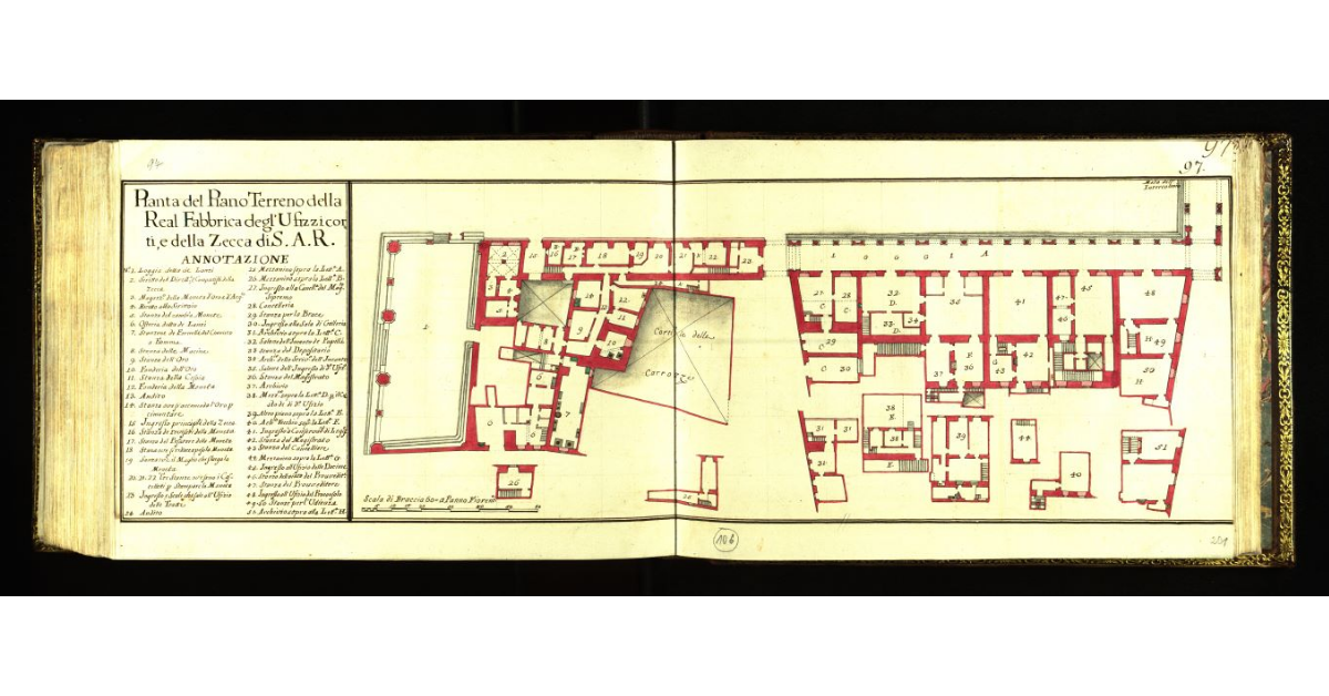 Pianta del piano terreno della Real Fabbrica degli Uffizi corti e della Zecca di S.A.R