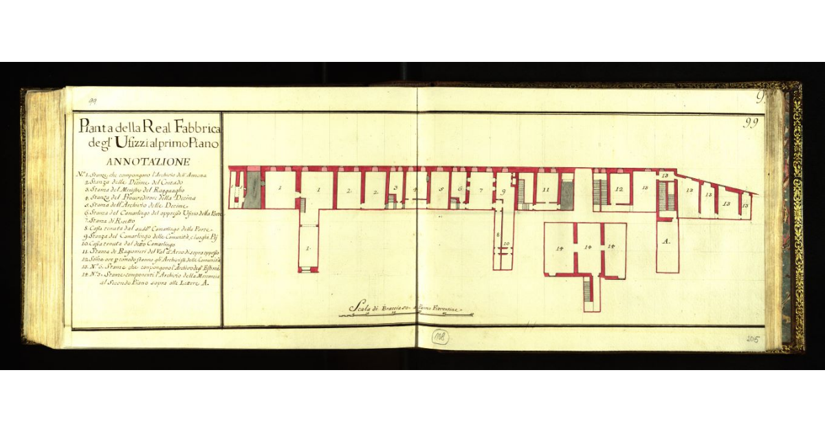 Pianta della Real Fabbrica degli Uffizi al primo piano