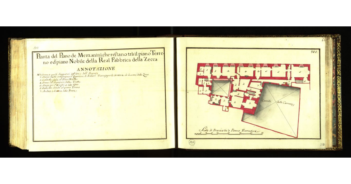 Pianta del piano de mezzanini che restano tra il piano terreno ed il piano nobile della Real Fabbrica della Zecca