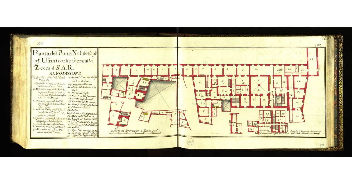 Pianta del piano nobile sopra gli Uffizi corti e sopra alla Zecca di S.A.R