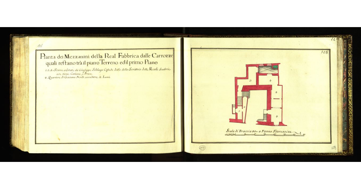 Pianta dei mezzanini della Real Fabbrica dalle Carrozze quali restano tra il piano terreno e il primo piano