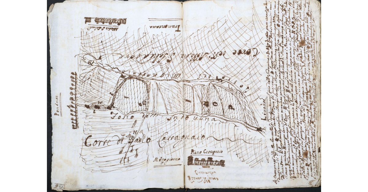 [Pianta di un luogo controverso tra le comunità di Abbadia San Salvatore e Piancastagnaio]