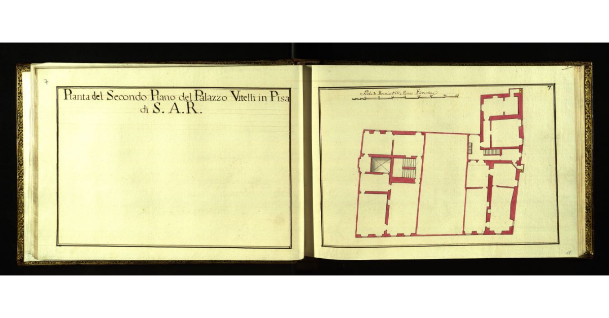 Pianta del secondo piano del Palazzo Vitelli in Pisa di S.A.R
