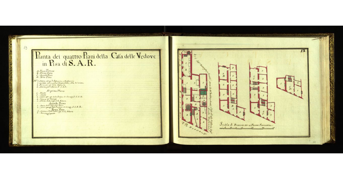 Pianta dei quattro piani della Casa delle Vedove in Pisa di S.A.R