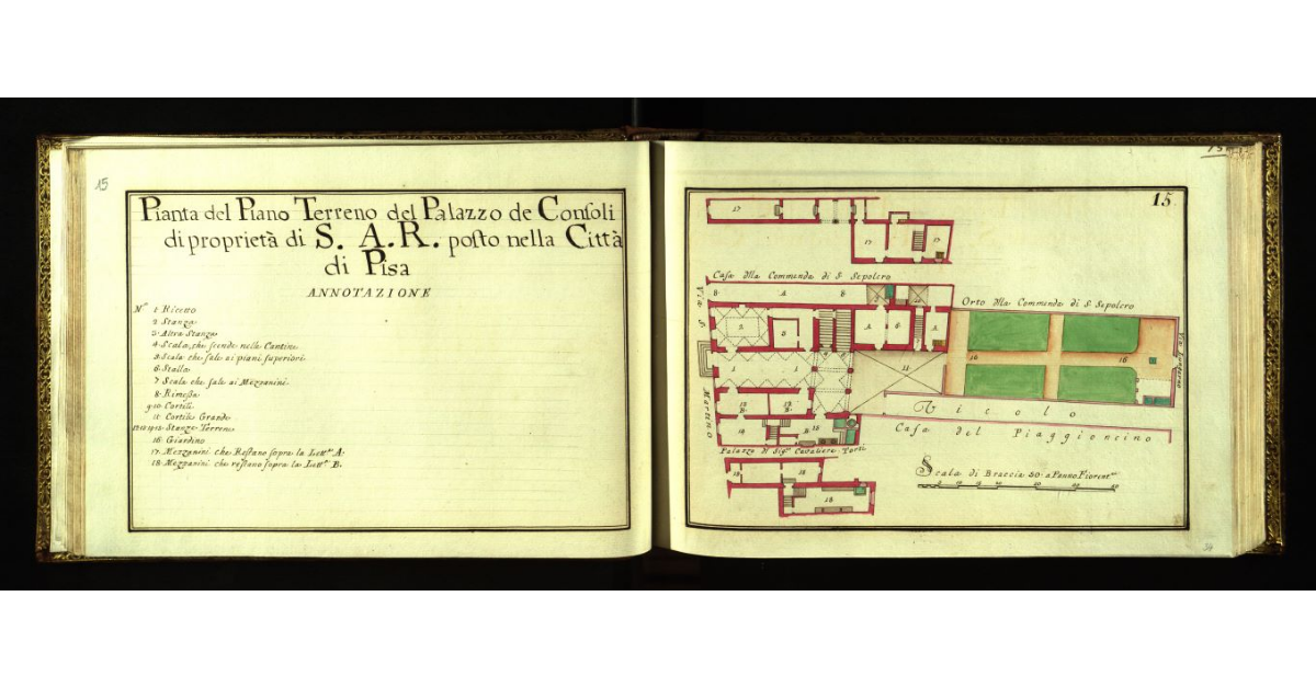 Pianta del piano terreno del Palazzo de Consoli di proprietà di S.A.R. posto nella città di Pisa