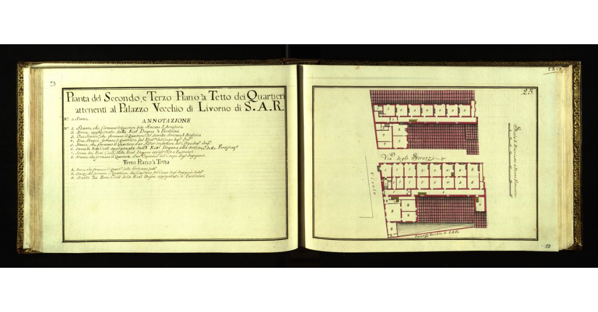 Pianta del secondo e terzo piano a tetto dei quartieri attenenti al Palazzo Vecchio di Livorno di S.A.R