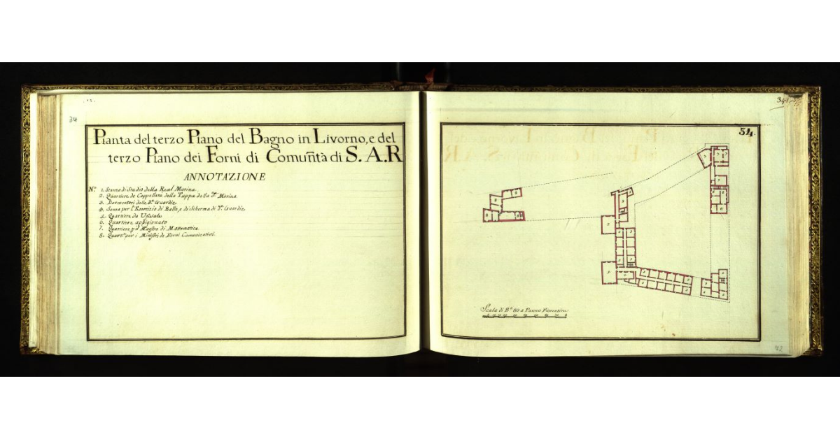 Pianta del terzo piano del Bagno di Livorno e del terzo piano dei Forni di Comunità, di S.A.R