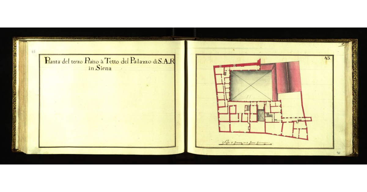 Pianta del terzo piano a tetto del Palazzo di S.A.R. in Siena