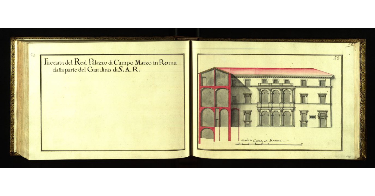 Facciata del Real Palazzo di Campo Marzio in Roma dalla parte del Giardino di S.A.R