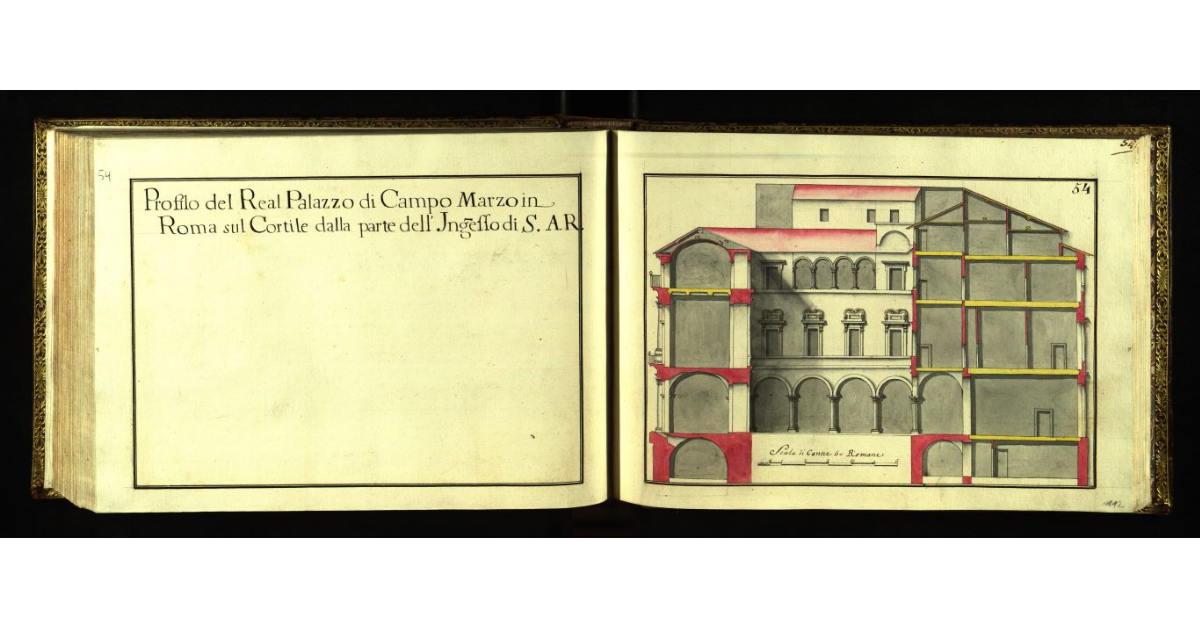 Profilo del Real Palazzo di Campo Marzio in Roma sul cortile dalla parte dell’ingresso di S.A.R