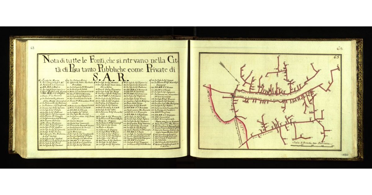 Pianta di tutte le fonti che si ritrovano nella città di Pisa tanto pubbliche come private di S.A.R