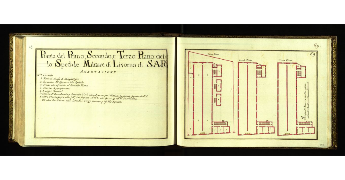 Pianta del primo, secondo e terzo piano dello Spedale militare di Livorno di S.A.R