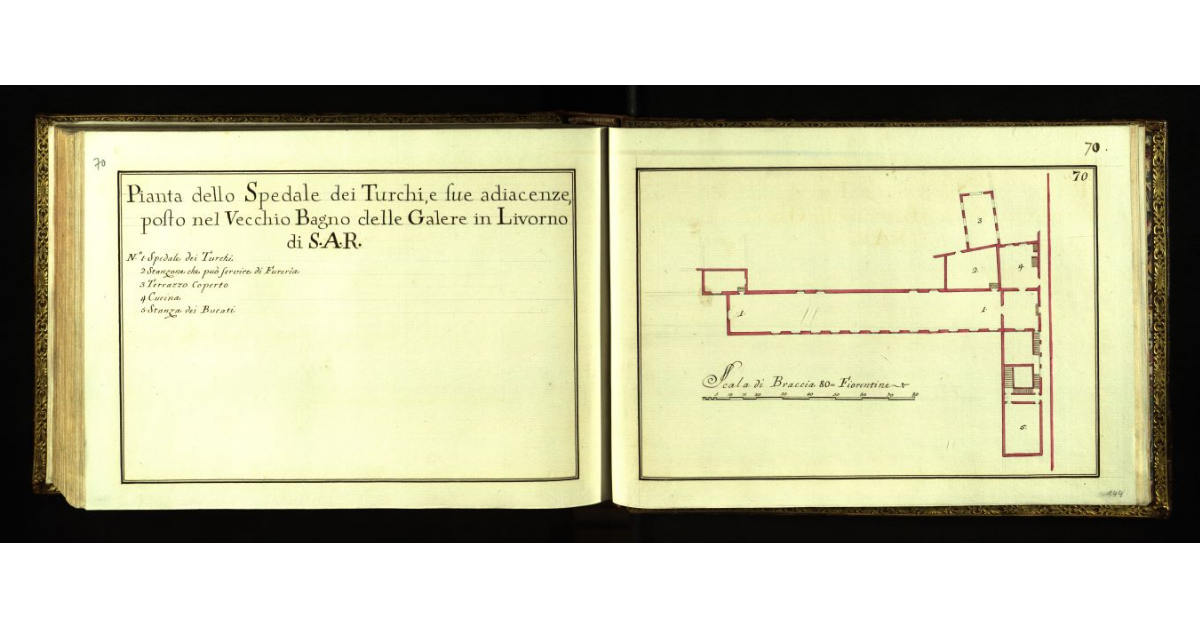 Pianta dello Spedale dei Turchi e sue adiacenze posto nel vecchio Bagno delle Galere in Livorno di S.A.R