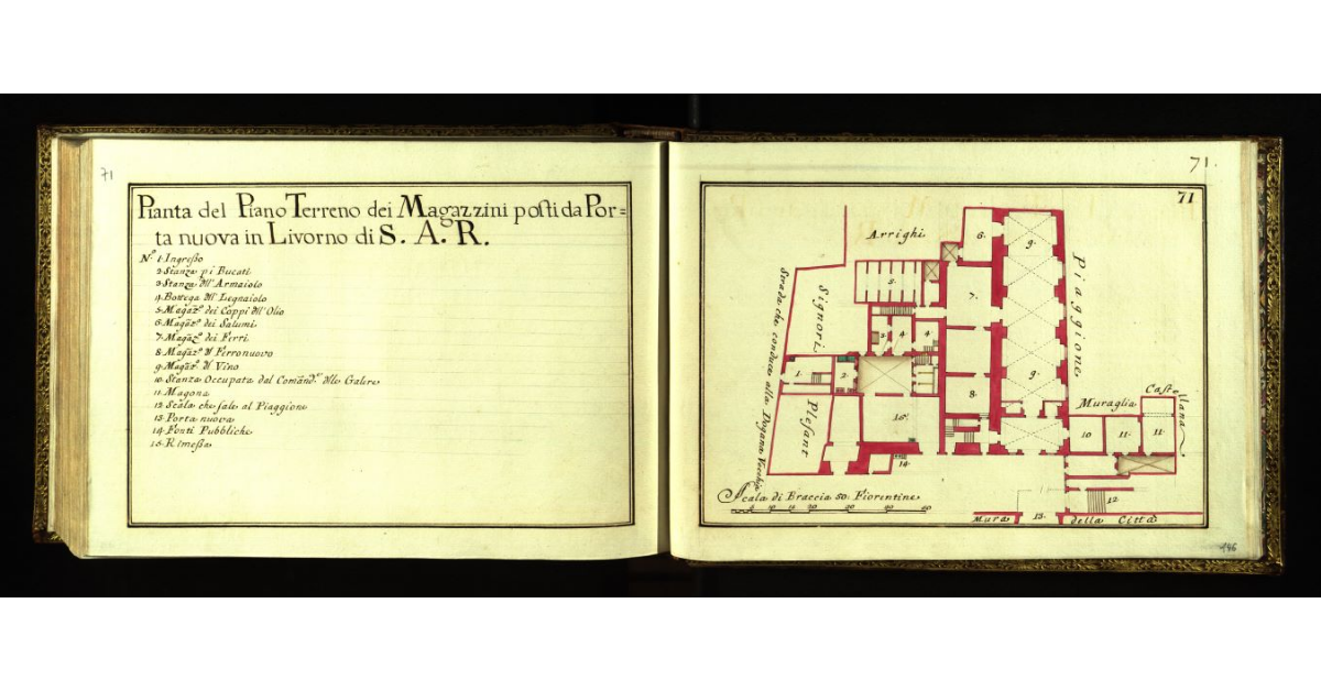 Pianta del piano terreno dei magazzini posti da Porta nuova in Livorno di S.A.R