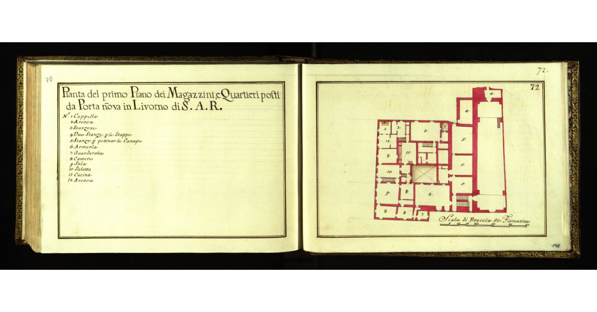 Pianta del primo piano dei magazzini e quartieri posti da Porta nuova in Livorno di S.A.R