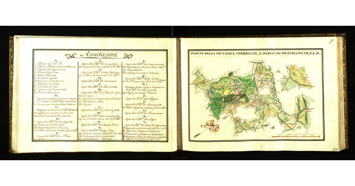 Pianta della fattoria, fabbriche e barco di Pratolino [a Vaglia] di S.A.R
