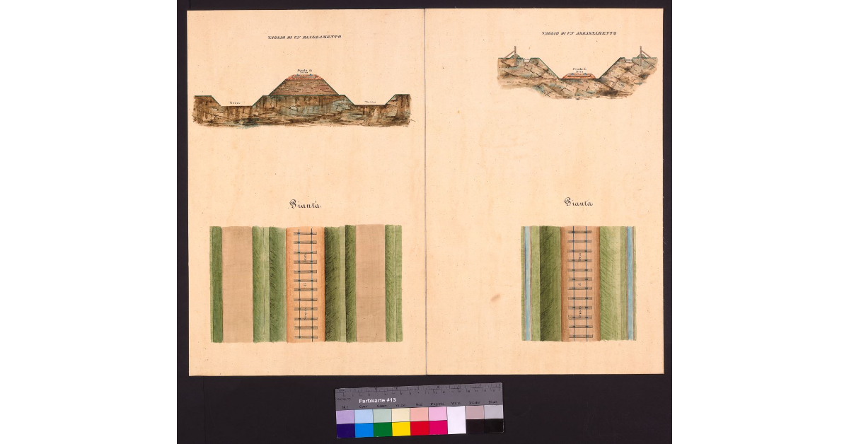 [Tagli e piante di peculiarità morfologiche della linea ferroviaria Firenze-Livorno]