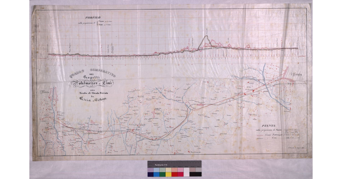Quadro comparativo dei progetti Pohlmeyer e Cini del tratto di strada ferrata da Pescia a Pistoia