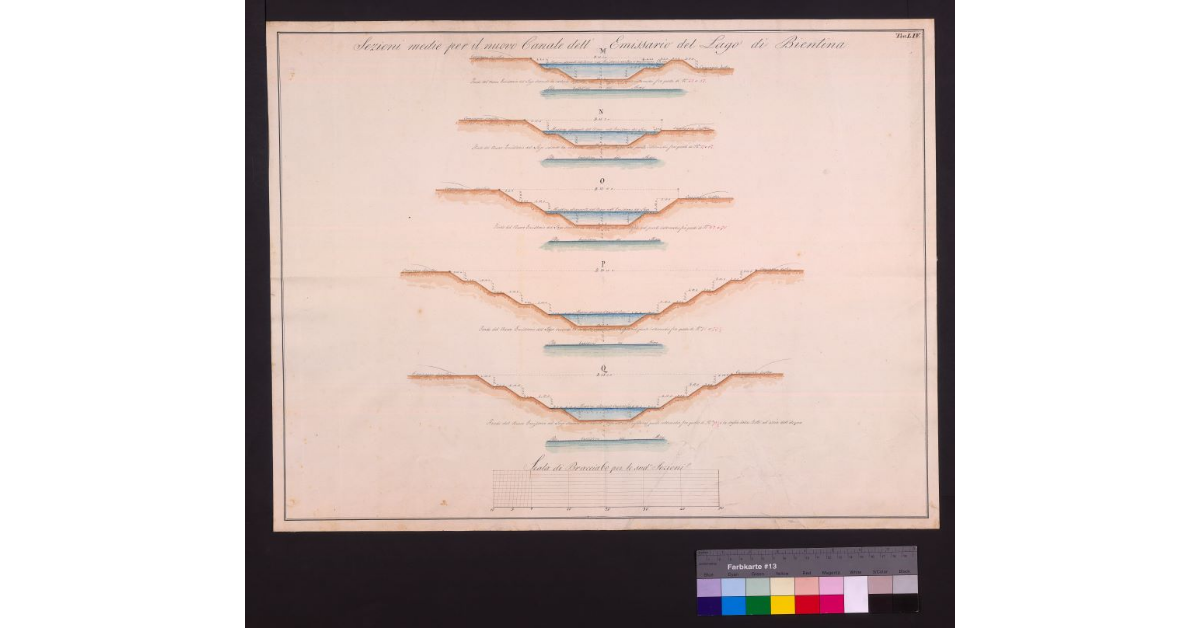 Sezioni medie per il nuovo canale dell'emissario del lago di Bientina