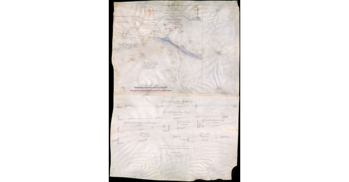 Pianta, e Profilo di Operazioni stabilite nella Concordia del 1664, e qui segnate con lettere dell'Alfabeto, e spiegate nella Scrittura corrispondente sottoscritta questo di 12 d'Ottobre 1665