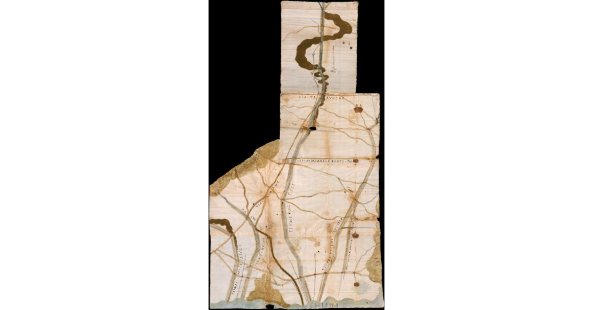 [Pianta del piano di Cortona con i fiumi che si immettono nella Chiana]