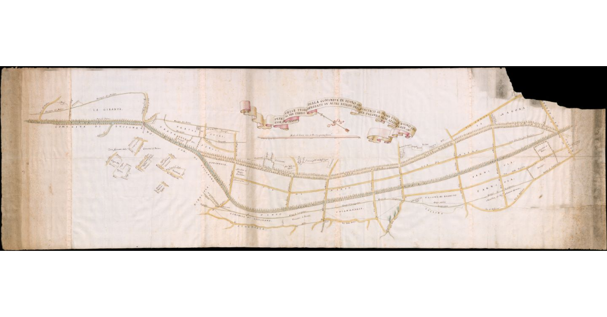 Pianta delle Terre della Comunità di Foano adiacenti al fiume vecchio e nuovo dell'Esse e d'alcune altre terre spezzate in altri luoghi della sua pianura non allivellate