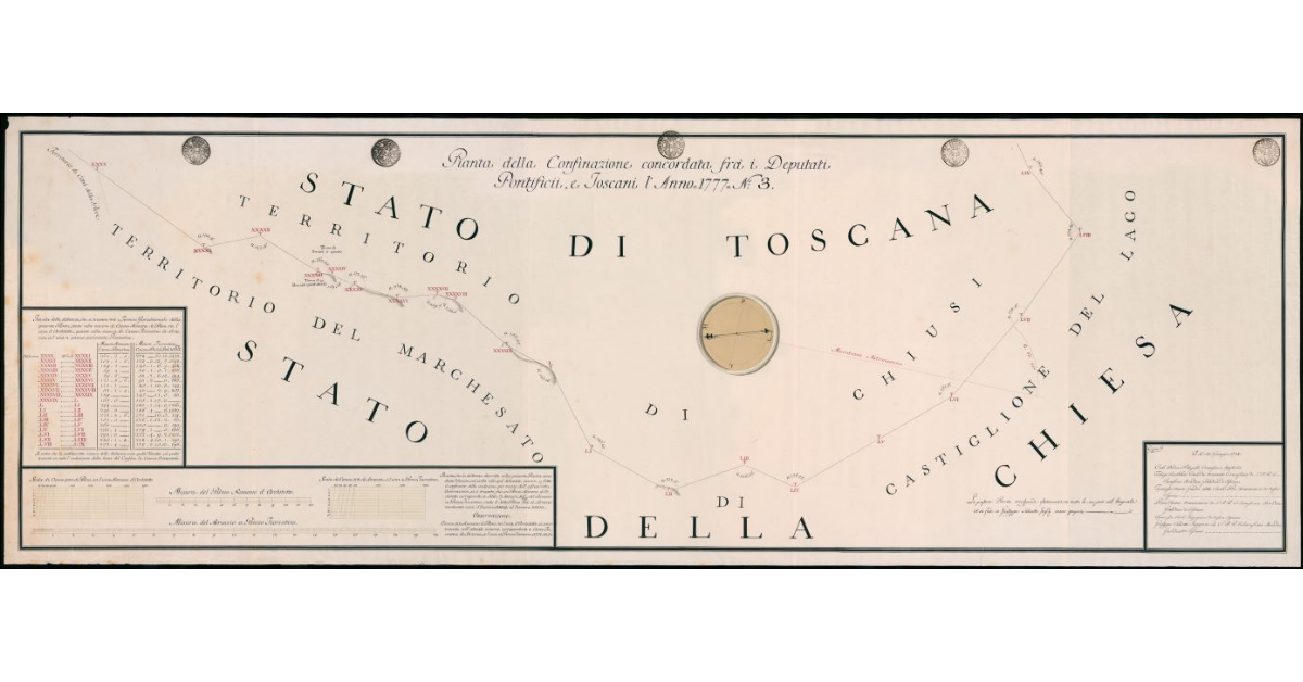 Pianta della confinazione concordata fra i Deputati Pontificii, e Toscani l'anno 1777