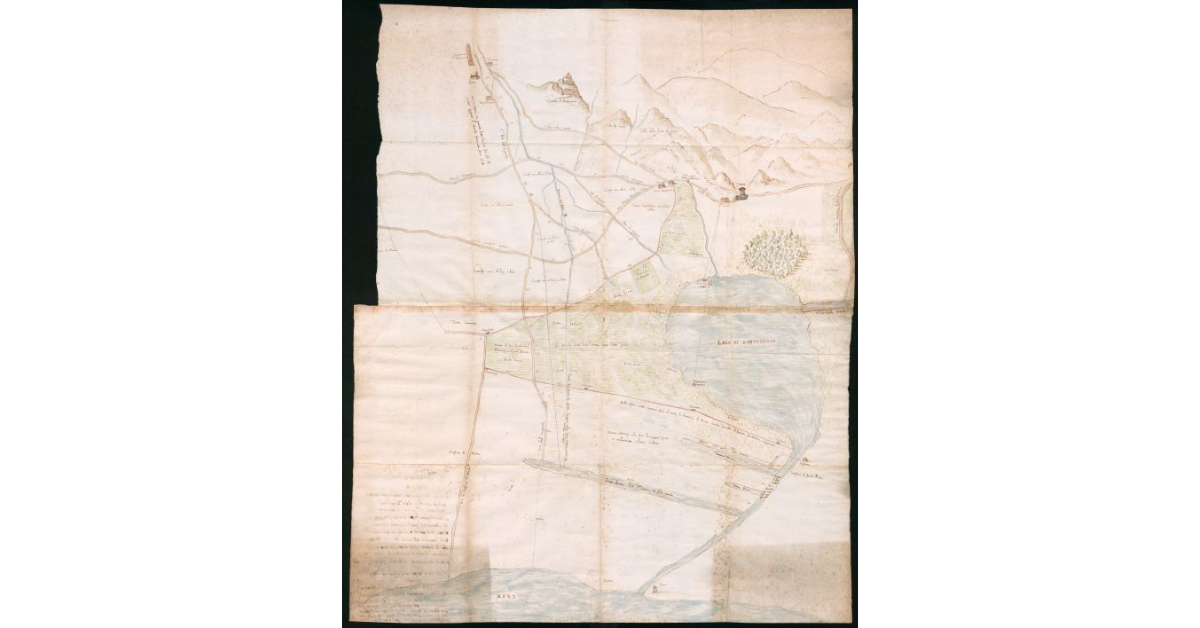 [Pianta della zona di confine fra il territorio di Montignoso e quello di Pietrasanta presso il lago di Montignoso]