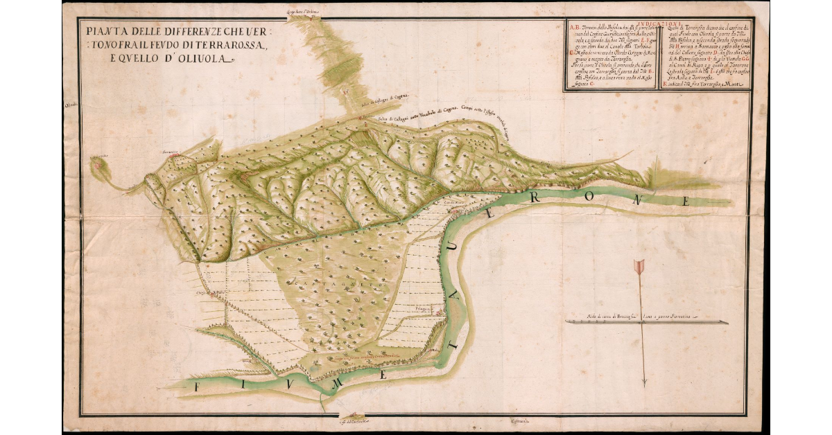 Pianta delle differenze che vertono fra il feudo di Terrarossa e quello d’Olivola