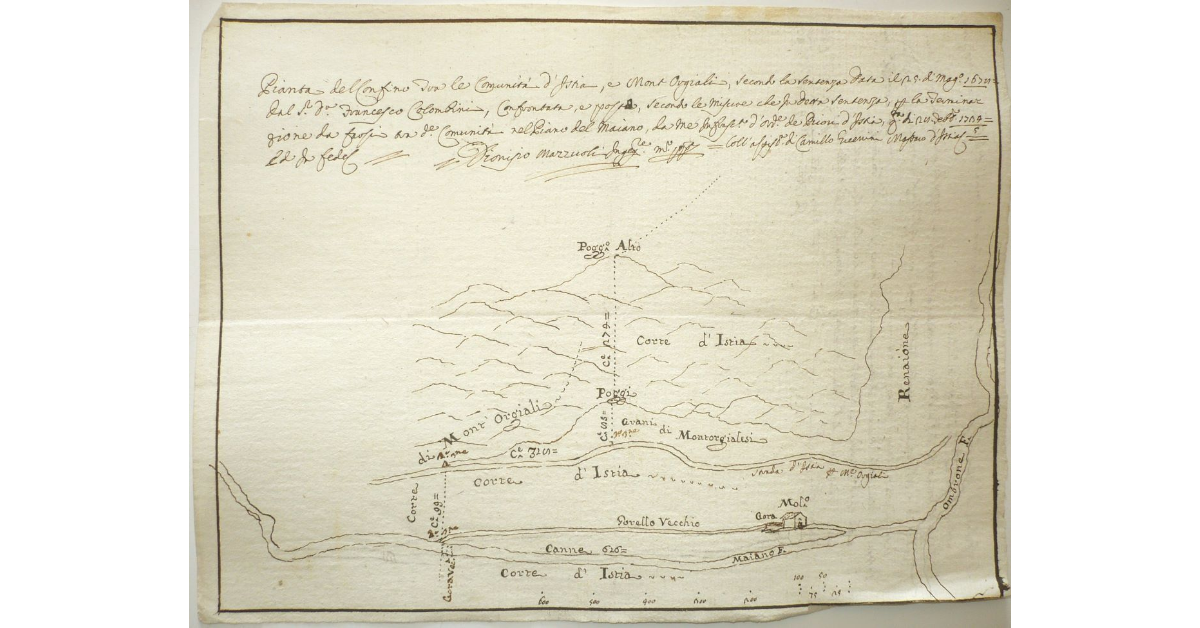 Pianta del confino tra le Comunità d'Istia e Mont'Orgiali