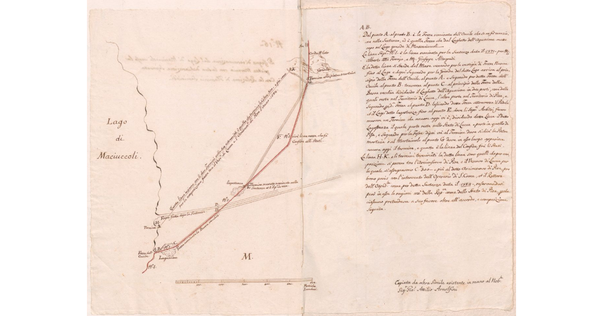 [Disegno di terminazione del Lago di Maciuccoli verso la Pietra Mortaia]