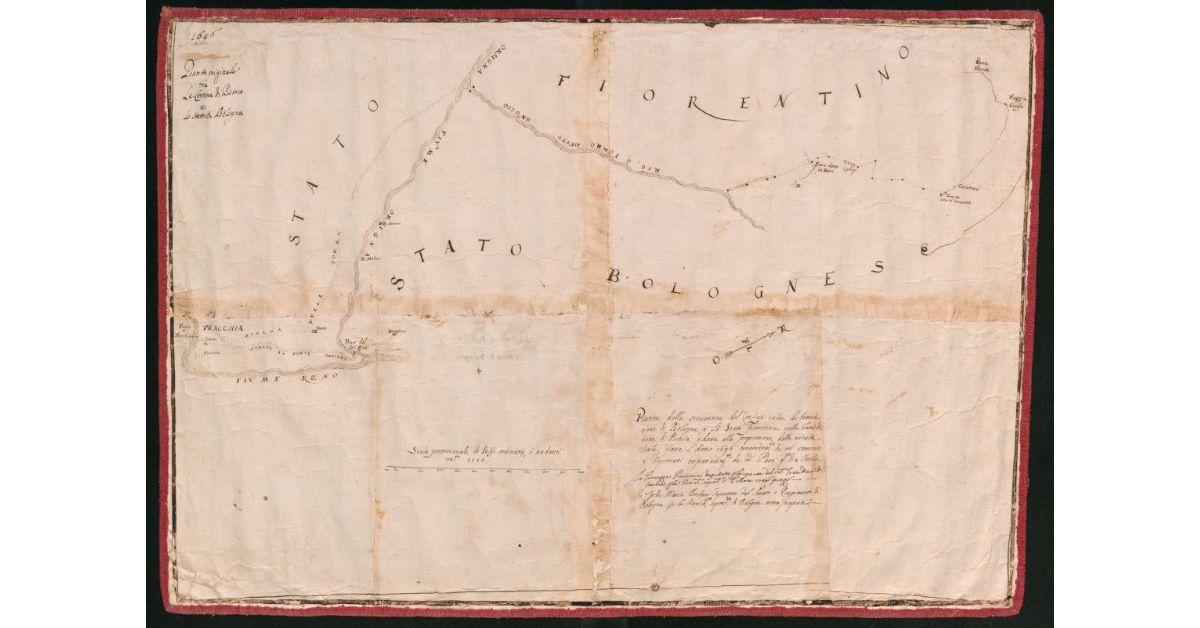 Pianta della situazione del confine infra la Iurisdizione di Bologna, e lo Stato Fiorentino nella Iurisdizione di Pistoia ridotta alla proporzione della notata scala, fatta l'Anno 1696 [...]