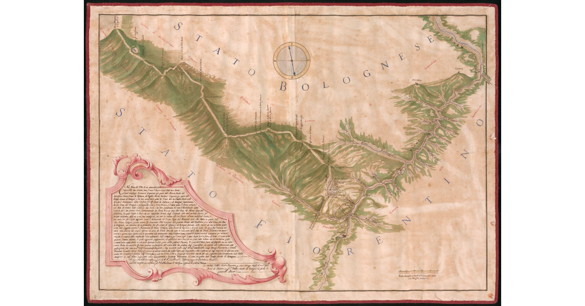 [Pianta del confine fra il territorio pistoiese e lo Stato di Bologna]