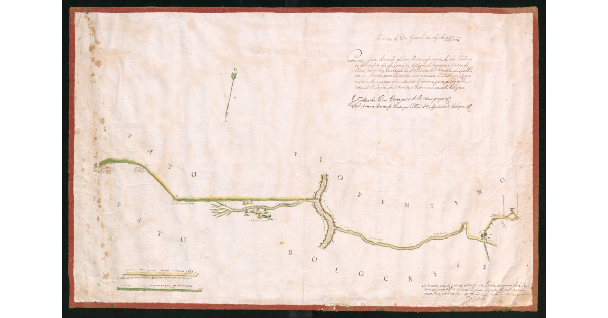 [Pianta di tutto l'andamento del confine fra lo Stato di Bologna, il Granducato di Toscana e la Contea di Vernio per quanto si estende la Podesteria del Montale]