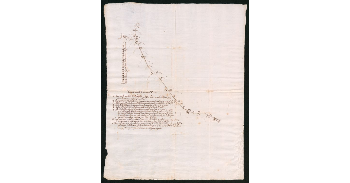 [Schizzo della linea di confine fra Castevecchio e S. Quirico stabilita con sentenza del 1570]