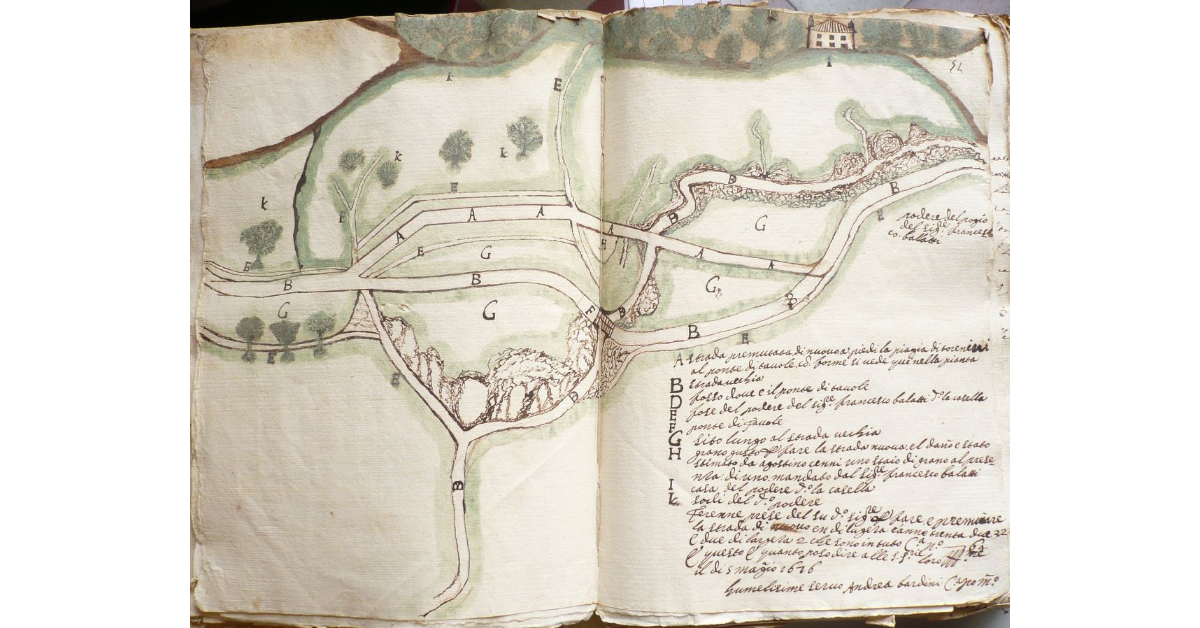 [Pianta della piagga di Torrenieri con il podere del Poggio del signor Francesco Ballati e la casa del podere detto la Casella]