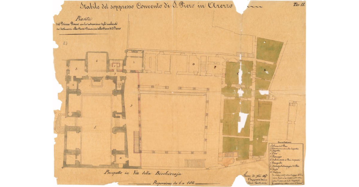 [Pianta del primo piano dello stabile del soppresso convento di S. Piero ad Arezzo]
