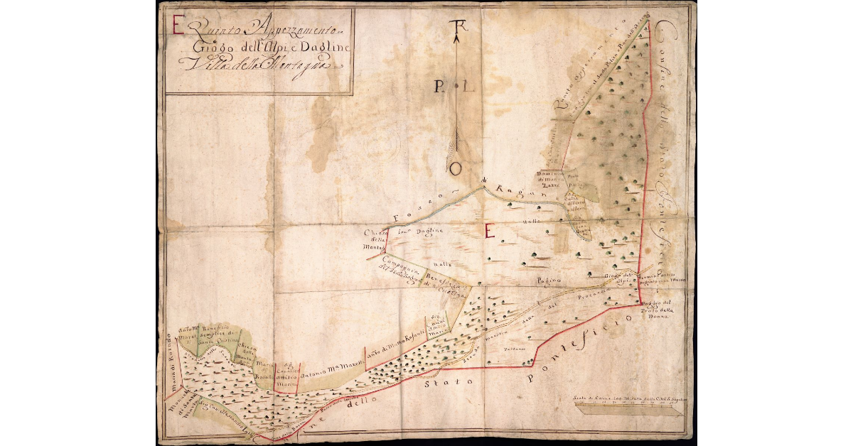 [Pianta del quinto appezzamento posto in contrada Giogo dell'Alpi e Dagline Villa della Montagna]