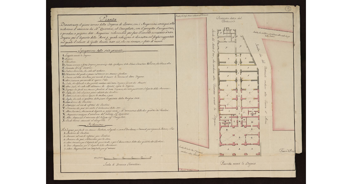 [Pianta del progetto di acquisto e messa ad uso di nuove stanze per la Dogana di Livorno]