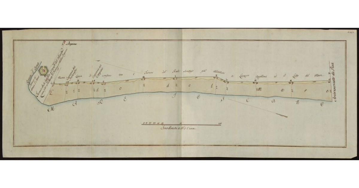 [Pianta della striscia di litorale del Mare Toscano comprendente il fortino di Bocca d'Arno e la Dogana]