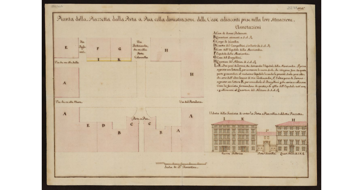 Pianta della piazzetta dalla Porta a Pisa colla dimostrazione delle case adiacenti prese nella loro situazione [a Livorno]